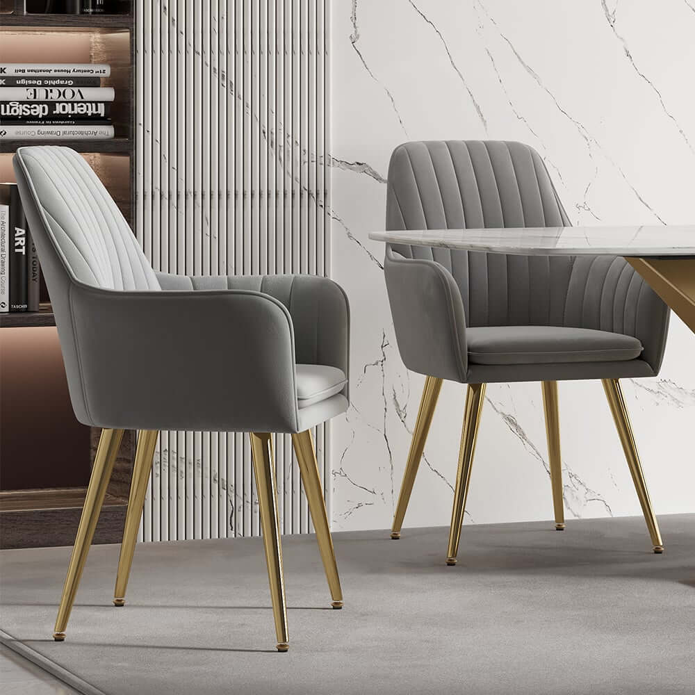 Modern Velvet Dining Chair Set With Metal Legs