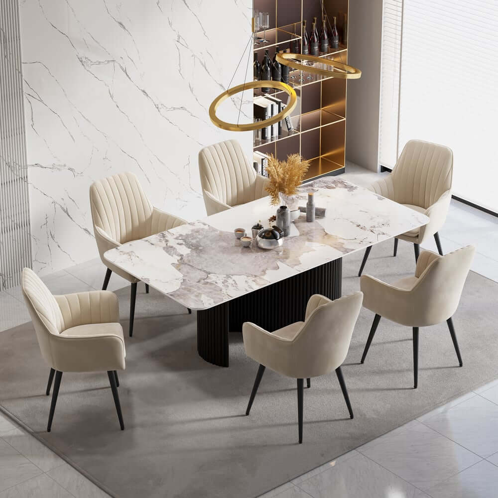 Modern Velvet Dining Chair Set With Metal Legs