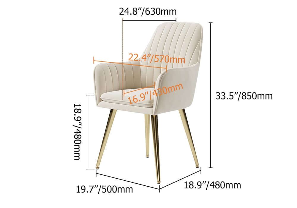 Modern Velvet Dining Chair Set With Metal Legs Dimensions
