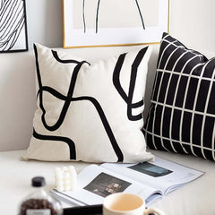 Modern Velvet Geometric Throw Pillow Cover 18x18 in White & Black