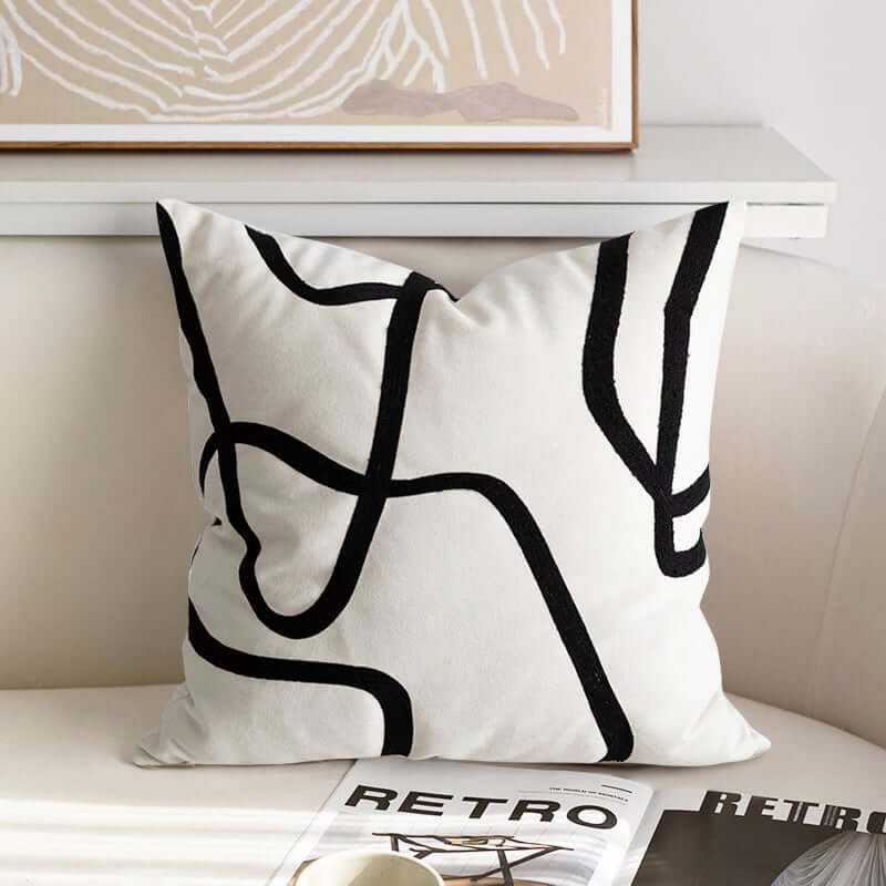 Modern Velvet Geometric Throw Pillow Cover 18x18 in White & Black