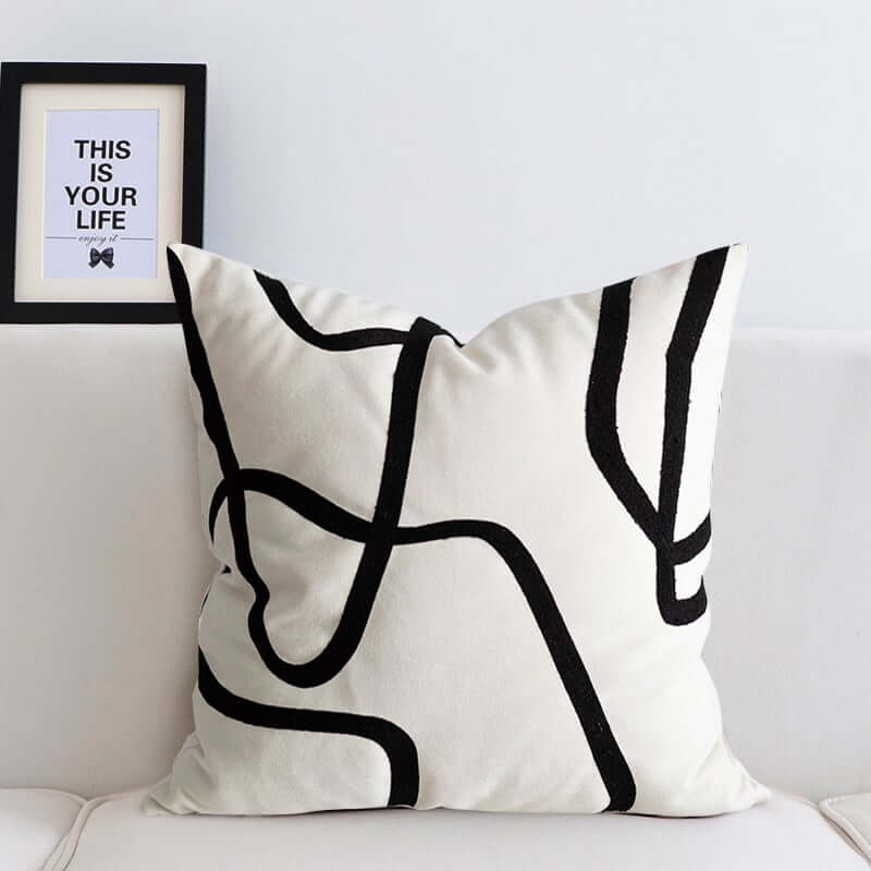 Modern Velvet Geometric Throw Pillow Cover 18x18 in White & Black Main Product Image