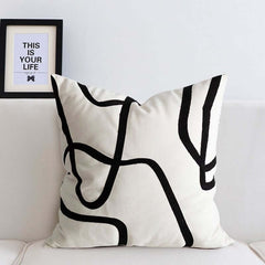 Modern Velvet Geometric Throw Pillow Cover 18x18 in White & Black Main Product Image