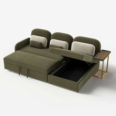 Modern Velvet Green Chaise Sectional Sofa with Pull Out Bed