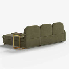 Modern Velvet Green Chaise Sectional Sofa with Pull Out Bed