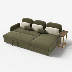 Modern Velvet Green Chaise Sectional Sofa with Pull Out Bed