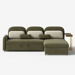 Modern Velvet Green Chaise Sectional Sofa with Pull Out Bed