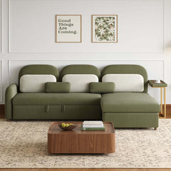 Modern Velvet Green Chaise Sectional Sofa with Pull Out Bed