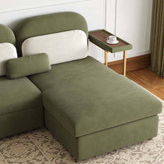 Modern Velvet Green Chaise Sectional Sofa with Pull Out Bed
