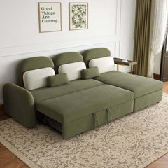 Modern Velvet Green Chaise Sectional Sofa with Pull Out Bed