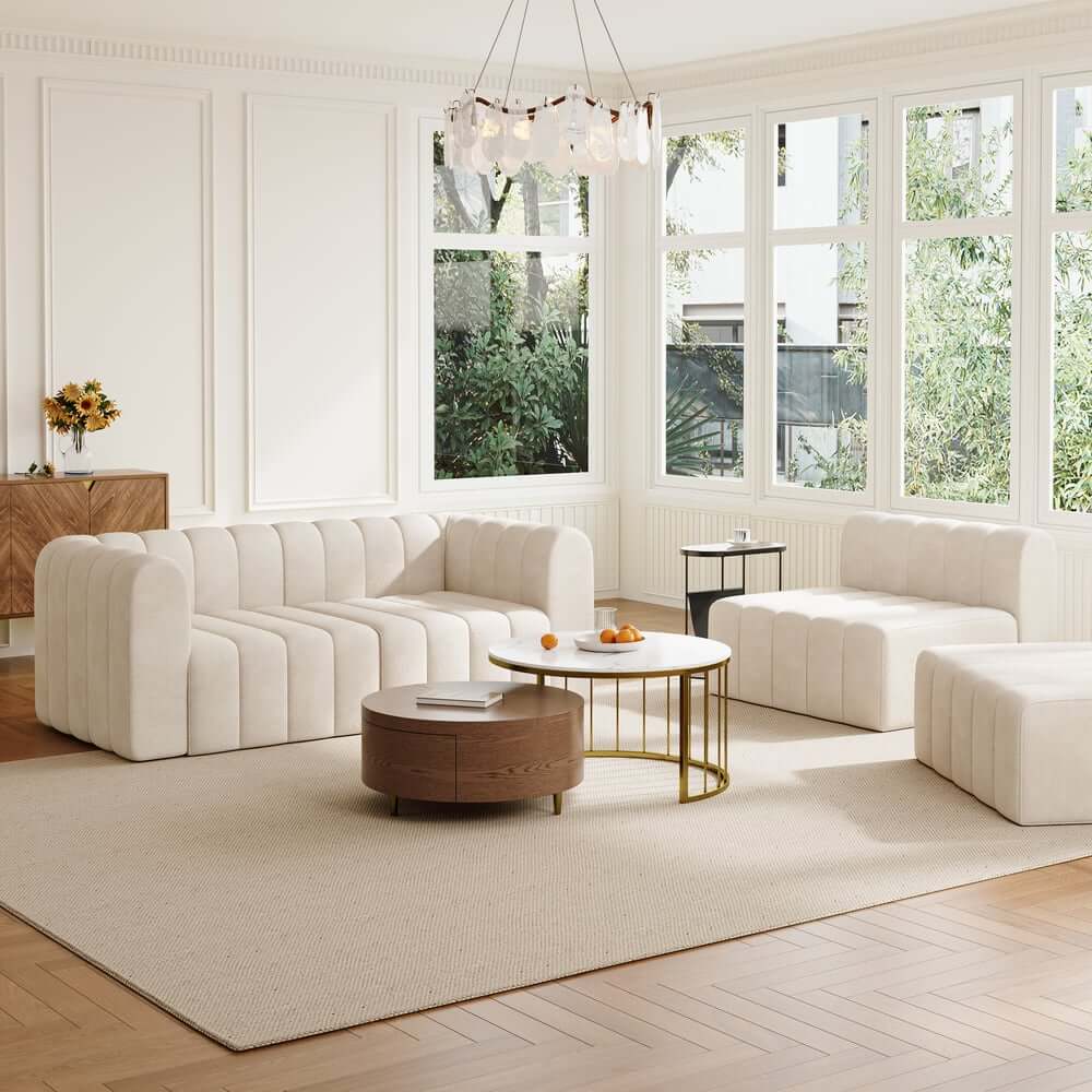 Modern Velvet L-Shaped Modular Sofa With Ottoman
