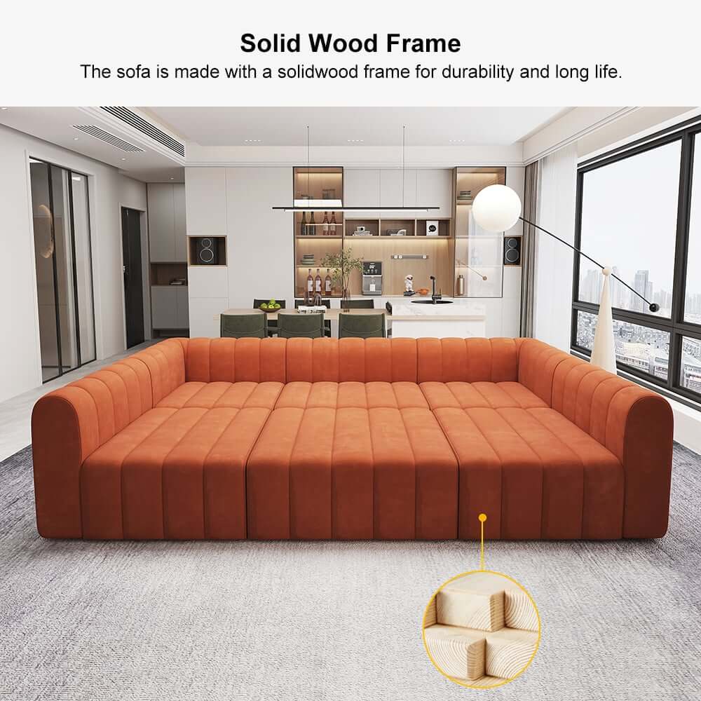 Modern Velvet L-Shaped Modular Sofa With Ottoman