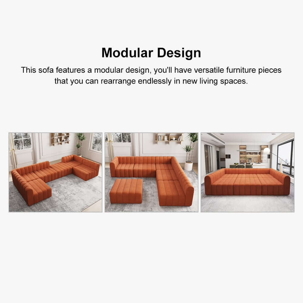Modern Velvet L-Shaped Modular Sofa With Ottoman