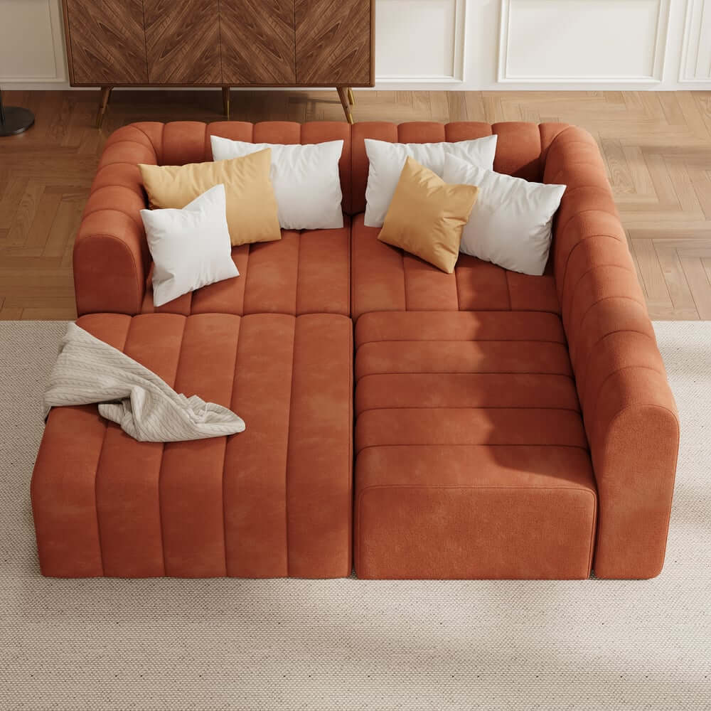 Modern Velvet L-Shaped Modular Sofa With Ottoman