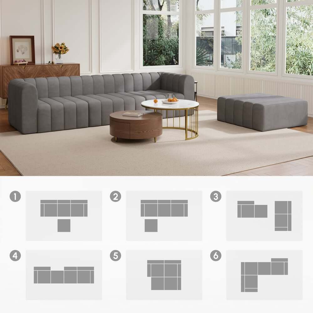Modern Velvet L-Shaped Modular Sofa With Ottoman