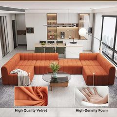 Modern Velvet L-Shaped Modular Sofa With Ottoman
