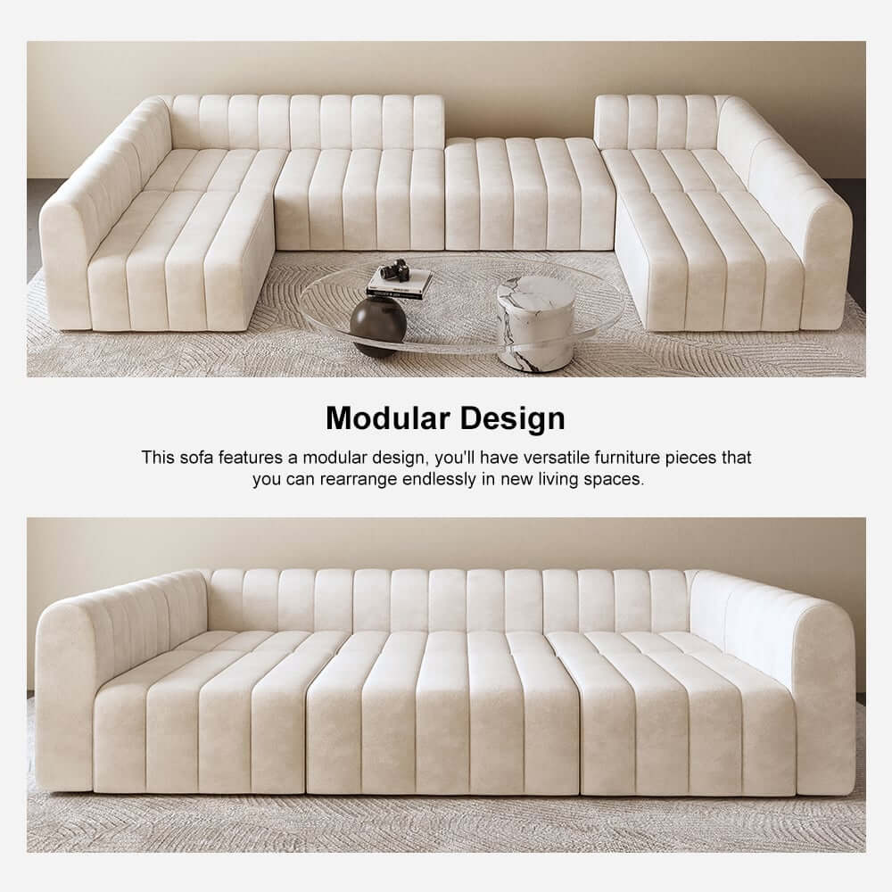 Modern Velvet L-Shaped Modular Sofa With Ottoman