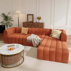 Modern Velvet L-Shaped Modular Sofa With Ottoman