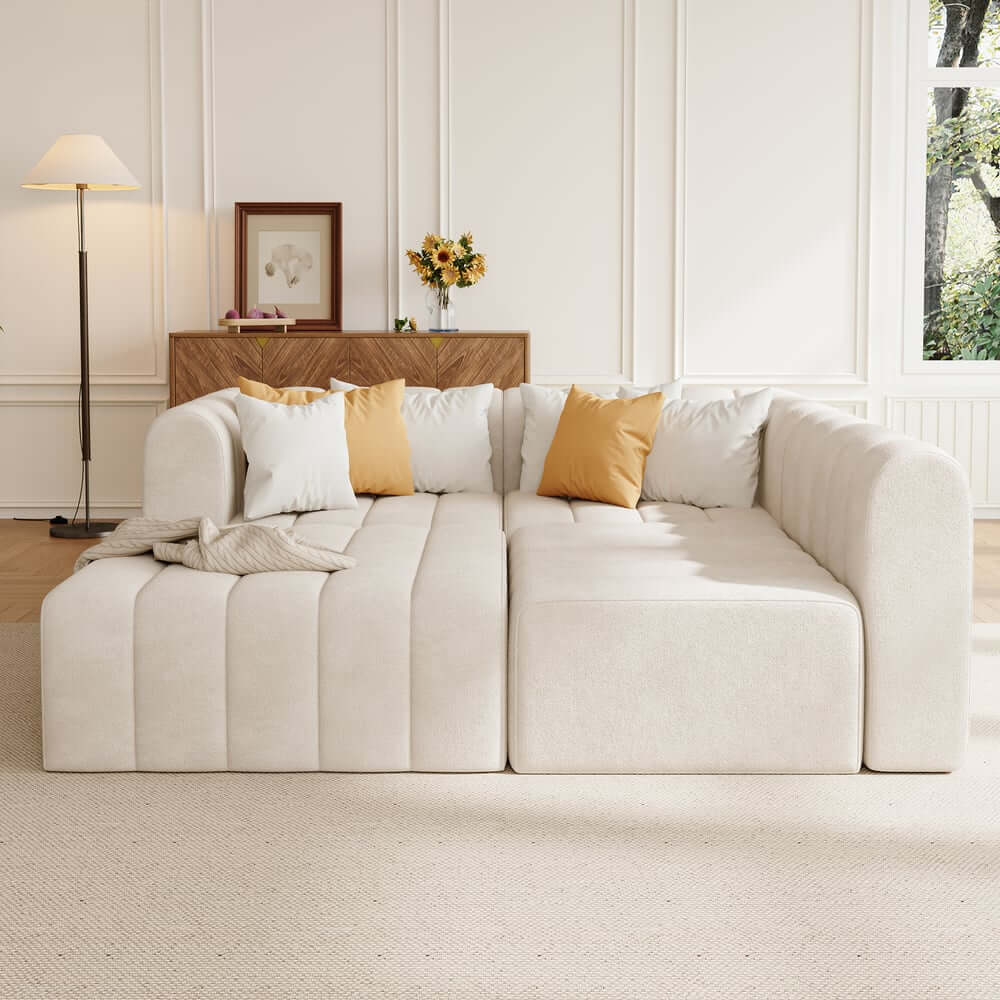 Modern Velvet L-Shaped Modular Sofa With Ottoman