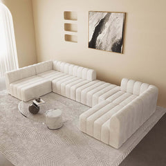 Modern Velvet L-Shaped Modular Sofa With Ottoman