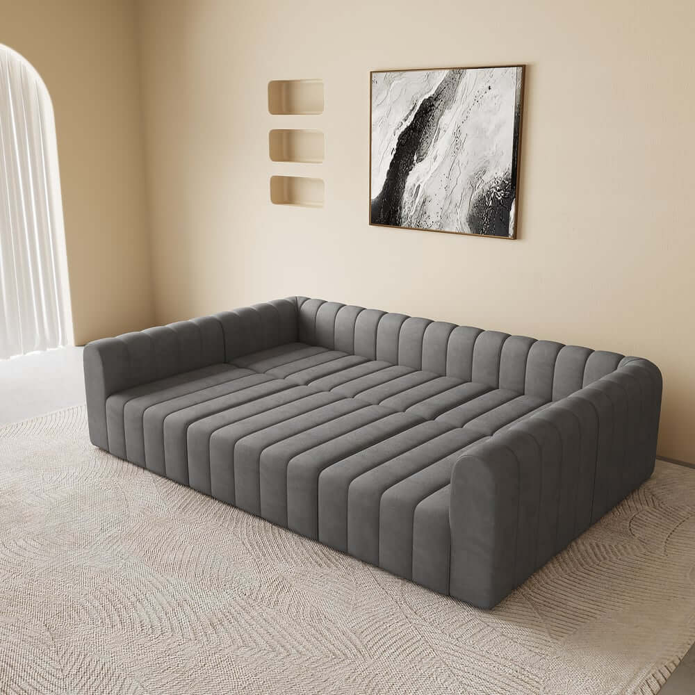 Modern Velvet L-Shaped Modular Sofa With Ottoman