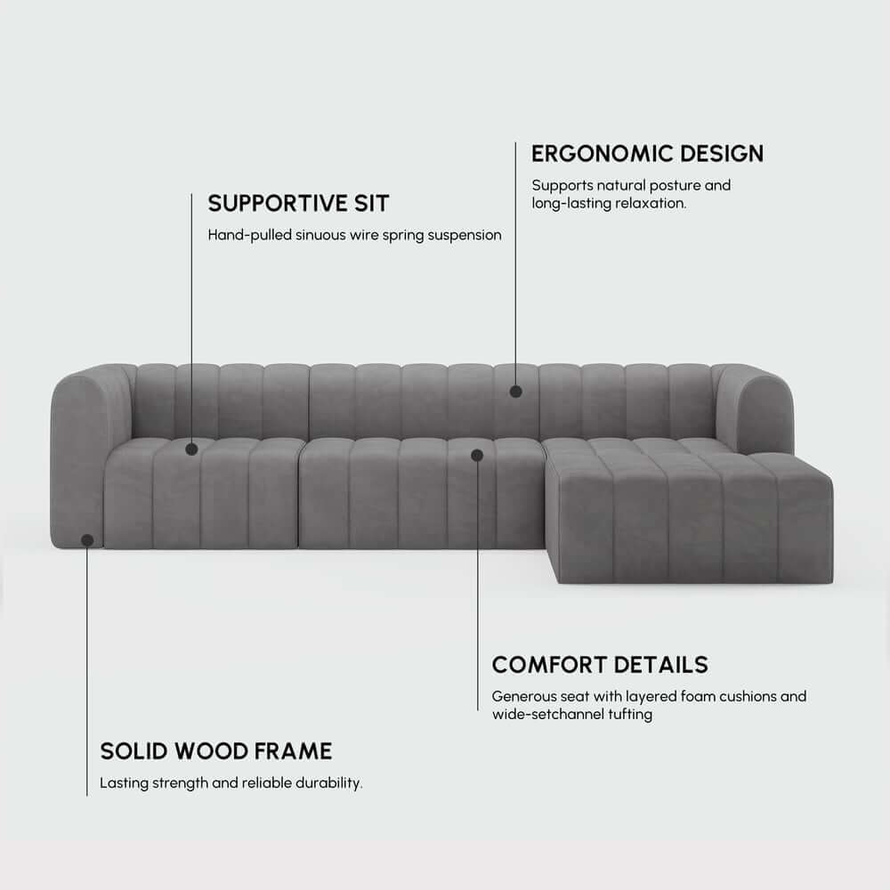 Modern Velvet L-Shaped Modular Sofa With Ottoman