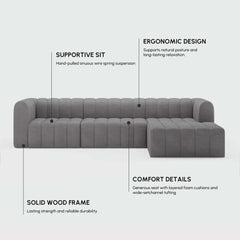 Modern Velvet L-Shaped Modular Sofa With Ottoman