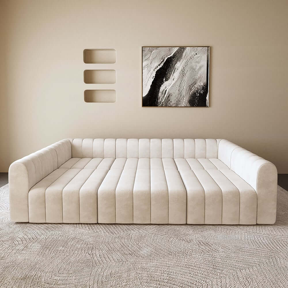 Modern Velvet L-Shaped Modular Sofa With Ottoman