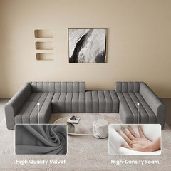 Modern Velvet L-Shaped Modular Sofa With Ottoman
