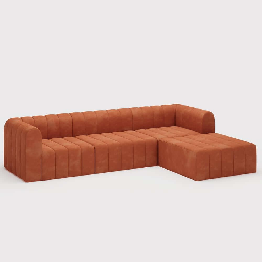 Modern Velvet L-Shaped Modular Sofa With Ottoman