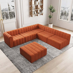 Modern Velvet L-Shaped Modular Sofa With Ottoman