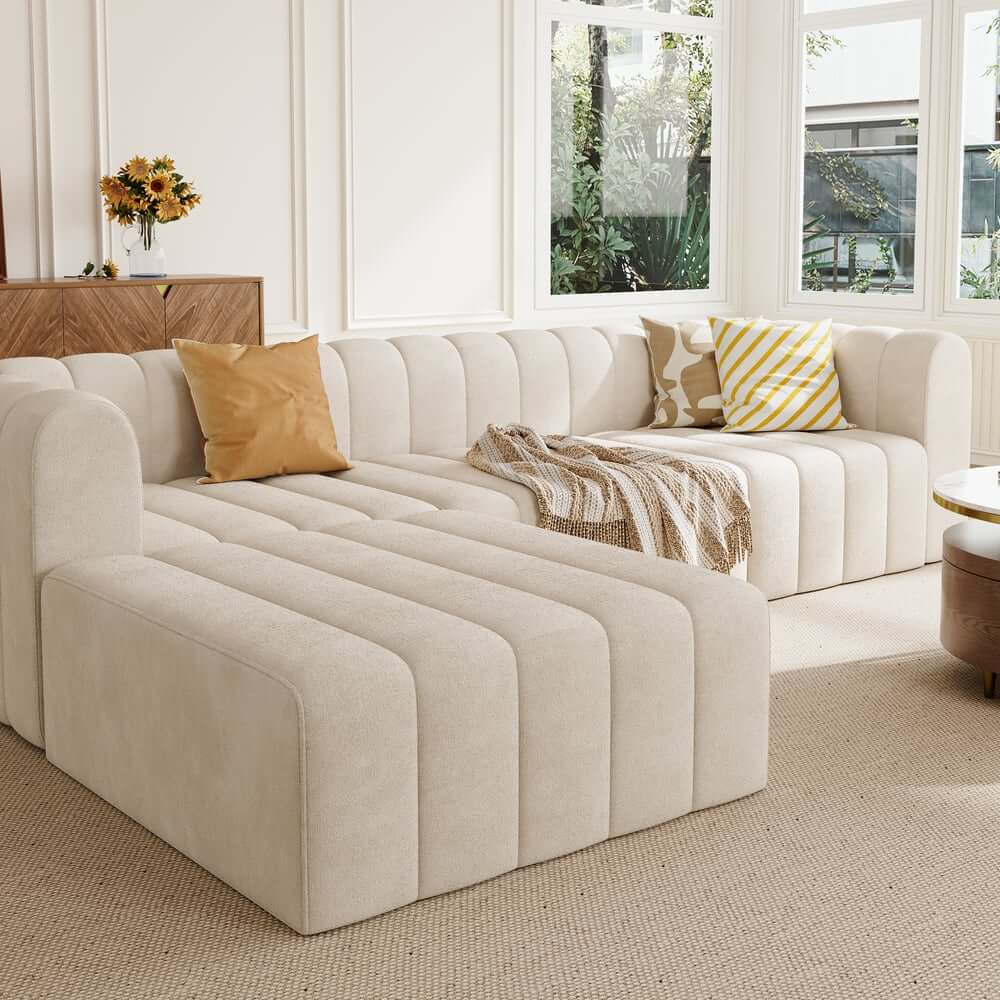Modern Velvet L-Shaped Modular Sofa With Ottoman