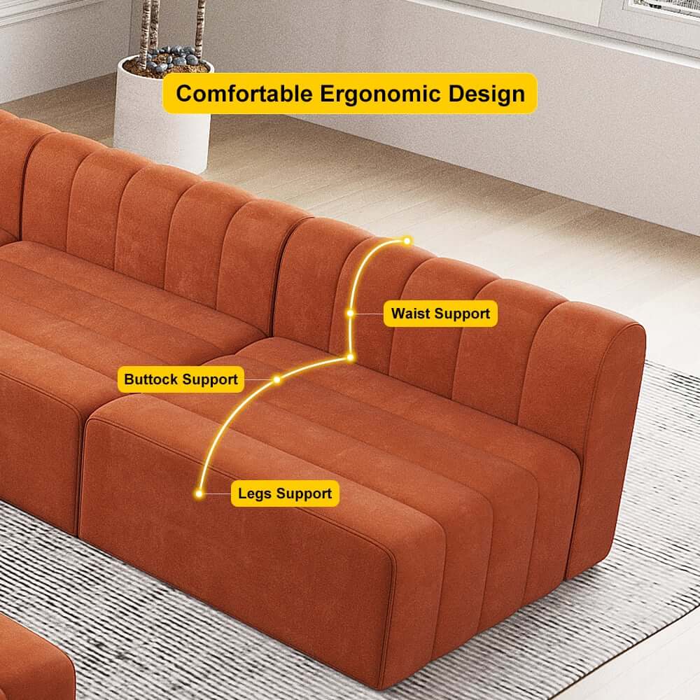 Modern Velvet L-Shaped Modular Sofa With Ottoman