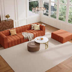 Modern Velvet L-Shaped Modular Sofa With Ottoman