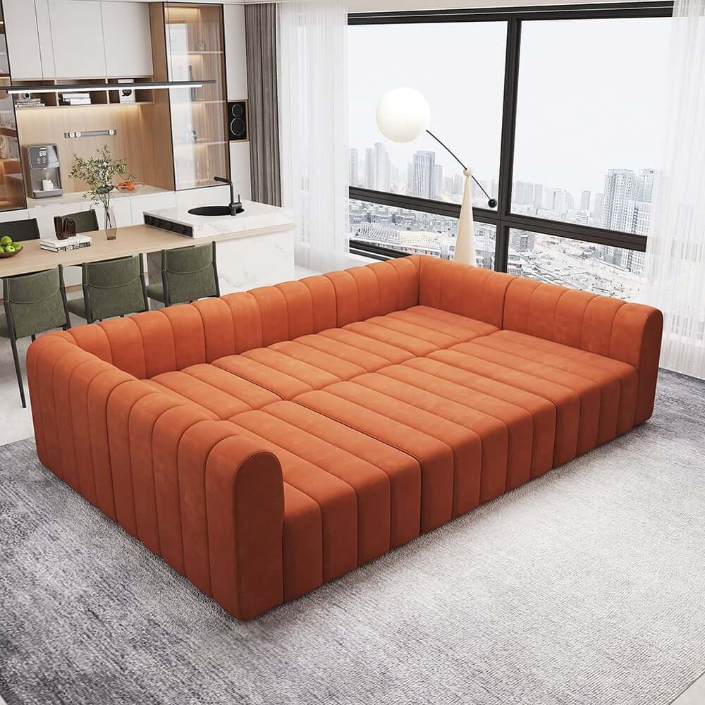 Modern Velvet L-Shaped Modular Sofa With Ottoman