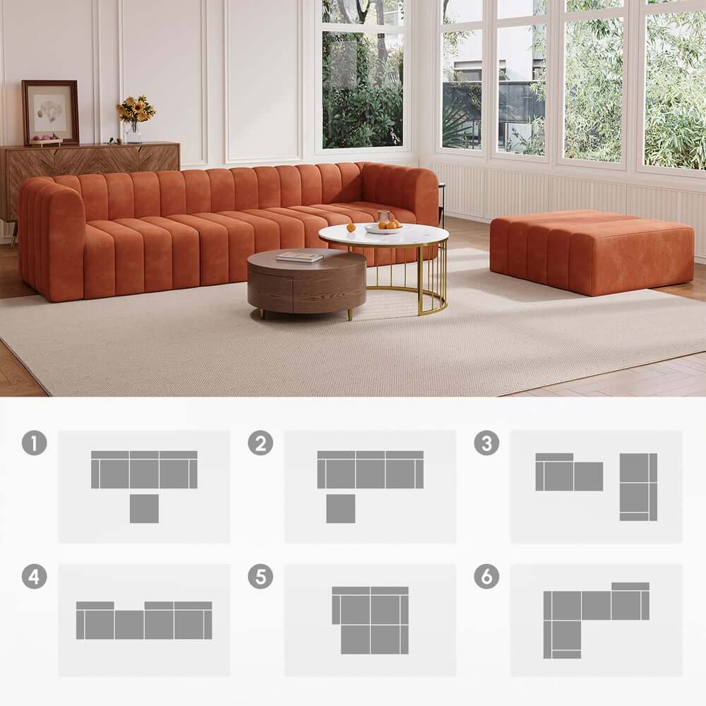 Modern Velvet L-Shaped Modular Sofa With Ottoman