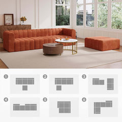 Modern Velvet L-Shaped Modular Sofa With Ottoman