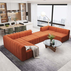 Modern Velvet L-Shaped Modular Sofa With Ottoman