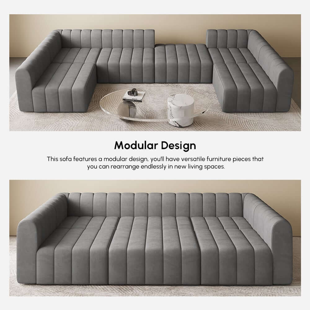 Modern Velvet L-Shaped Modular Sofa With Ottoman