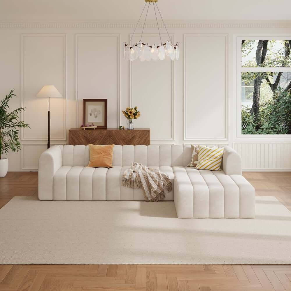 Modern Velvet L-Shaped Modular Sofa With Ottoman