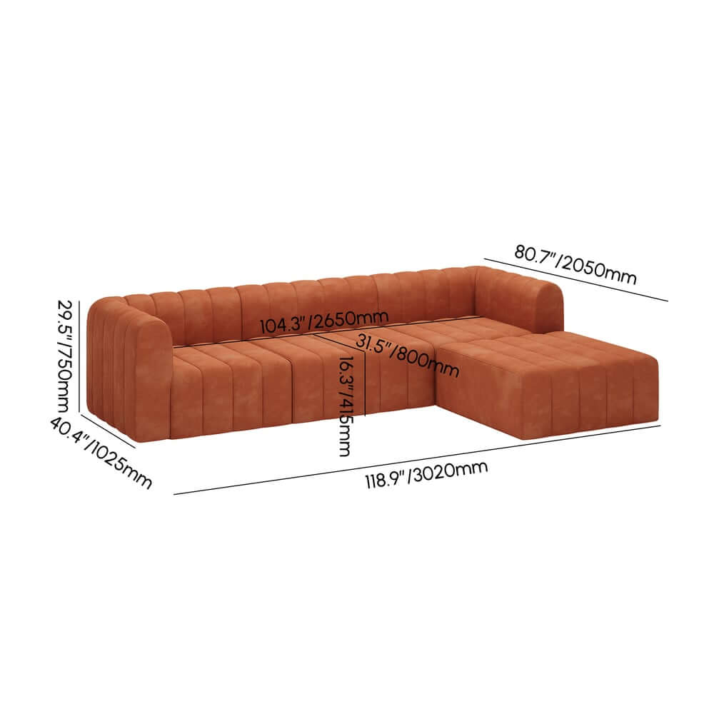 Modern Velvet L-Shaped Modular Sofa With Ottoman Dimensions