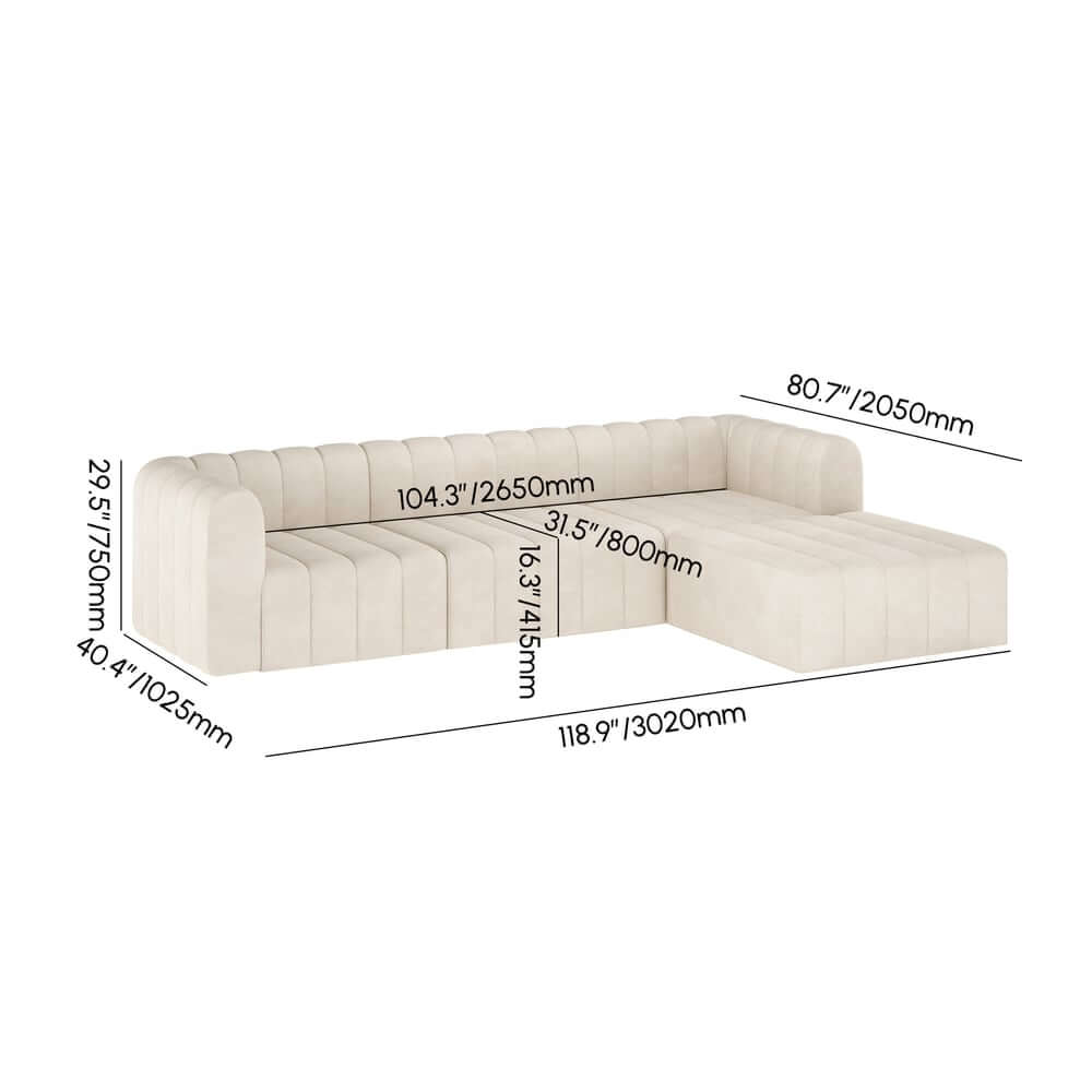 Modern Velvet L-Shaped Modular Sofa With Ottoman Dimensions