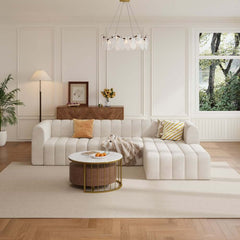Modern Velvet L-Shaped Modular Sofa With Ottoman Main Product Image