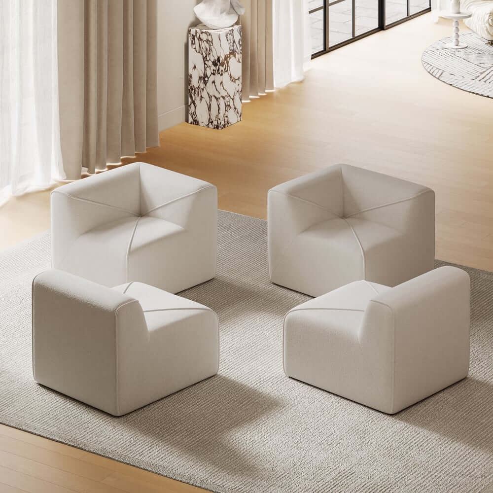 Modern Velvet Modular Sectional Sofa, White, 4-Piece Set