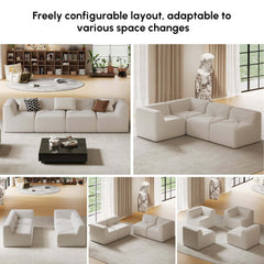 Modern Velvet Modular Sectional Sofa, White, 4-Piece Set