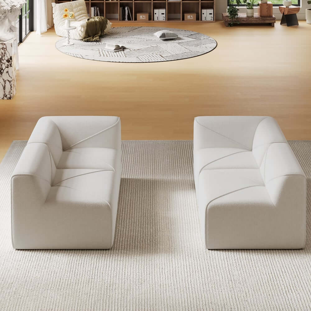 Modern Velvet Modular Sectional Sofa, White, 4-Piece Set