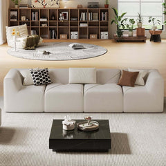 Modern Velvet Modular Sectional Sofa, White, 4-Piece Set