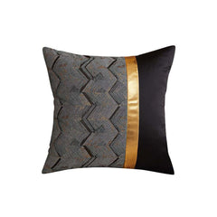Modern Velvet Pillow Cover with Geometric Pattern and Gold Accents