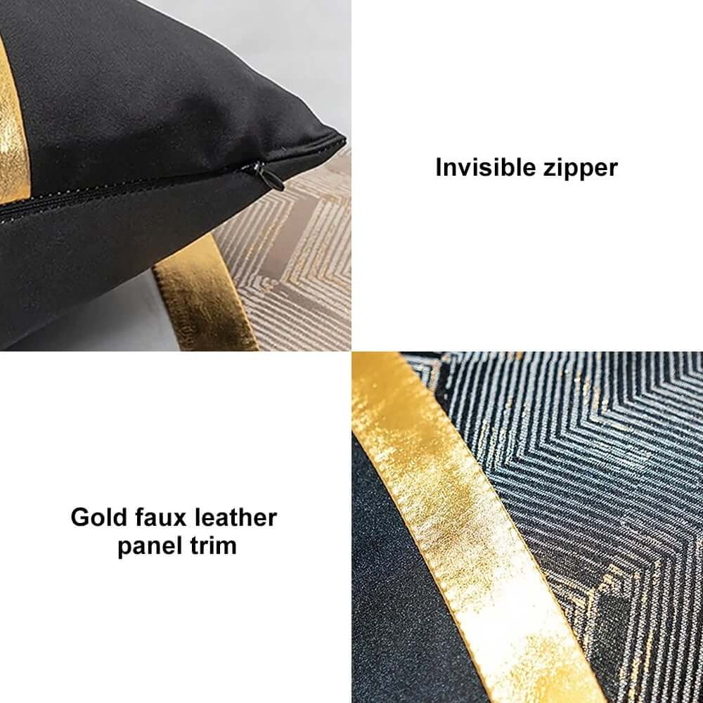 Modern Velvet Pillow Cover with Geometric Pattern and Gold Accents