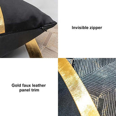 Modern Velvet Pillow Cover with Geometric Pattern and Gold Accents